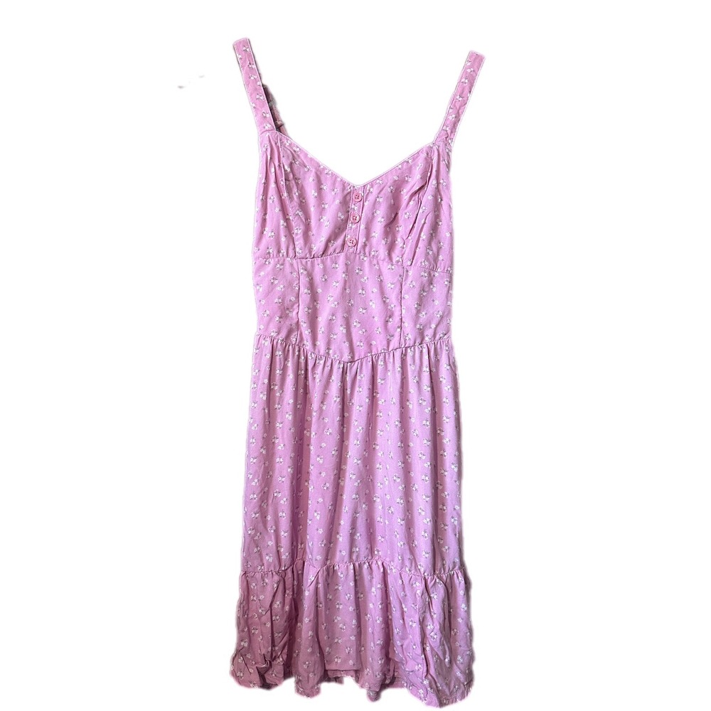 Hollister Floral Sundress Women XS Pink Excellent Smocked Tiered Ruffle Mini